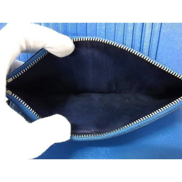Prada Wallet Saffiano 2 Ml220 Blue Leather Round Zipper Long — view 7