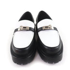 Hermes Moccasins Icon Kelly Buckle Leather Loafers Black White 37.5 — view 4