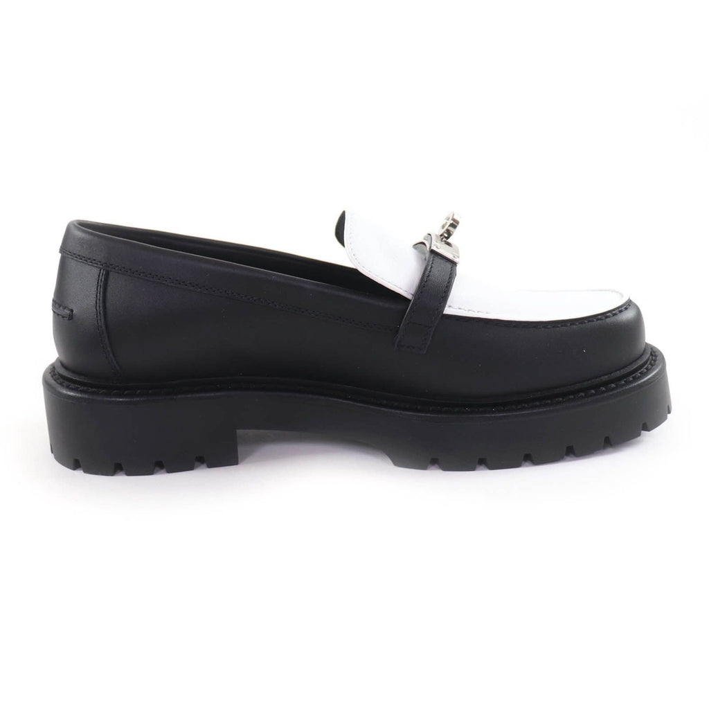 Hermes Moccasins Icon Kelly Buckle Leather Loafers Black White 37.5 — view 6