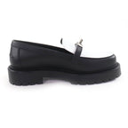 Hermes Moccasins Icon Kelly Buckle Leather Loafers Black White 37.5 — view 6