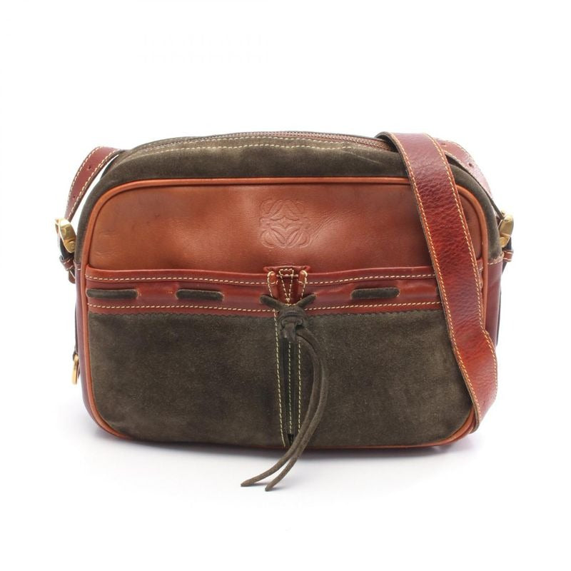 Loewe Shoulder Bag Anagram Khaki Brown Suede Leather