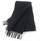 Loewe Mohair Wool Anagram Leather Patch with Fringe Scarf Black — view 2