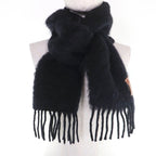 Loewe Mohair Wool Anagram Leather Patch with Fringe Scarf Black — view 3