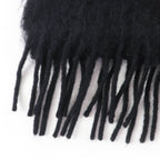 Loewe Mohair Wool Anagram Leather Patch with Fringe Scarf Black — view 5