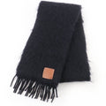 Loewe Mohair Wool Anagram Leather Patch with Fringe Scarf Black