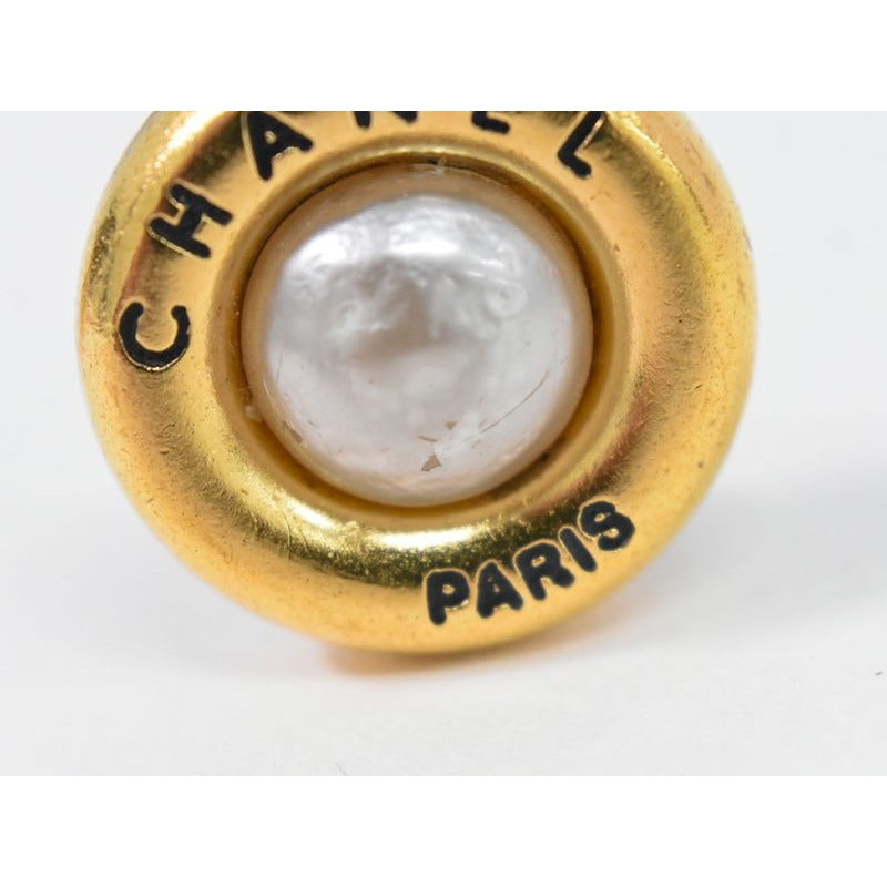 Chanel Logo Faux Pearl Earrings GP Gold Plated White Accessories — view 5
