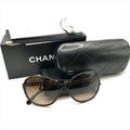 Chanel CC Logo Sunglasses Eyewear Tortoiseshell Pattern Chain Motif Brown