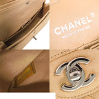Chanel Chain Beige Silver Caviar Leather Quilted 25 Double Flap Shoulder Bag — view 5