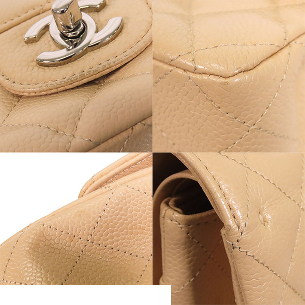 Chanel Chain Beige Silver Caviar Leather Quilted 25 Double Flap Shoulder Bag — view 6