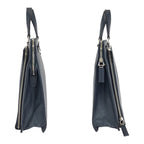 Prada Saffiano Triangle Logo Plate Navy Silver Hardware Leather Business Bag — view 8