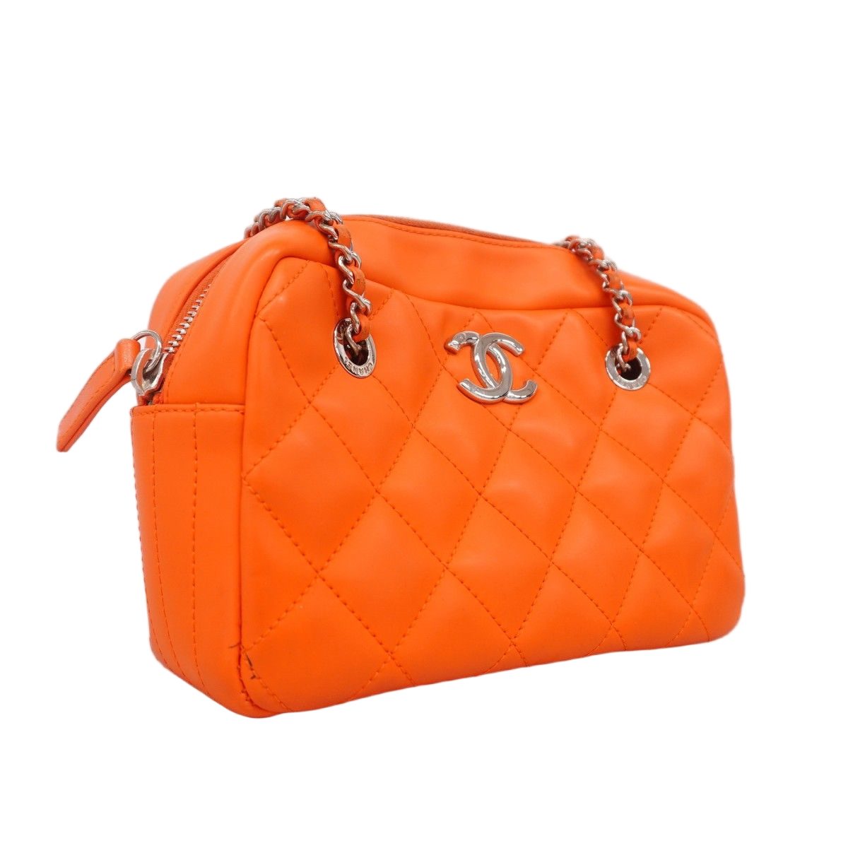 Chanel Shoulder Bag Quilted Lambskin Orange Silver — view 2