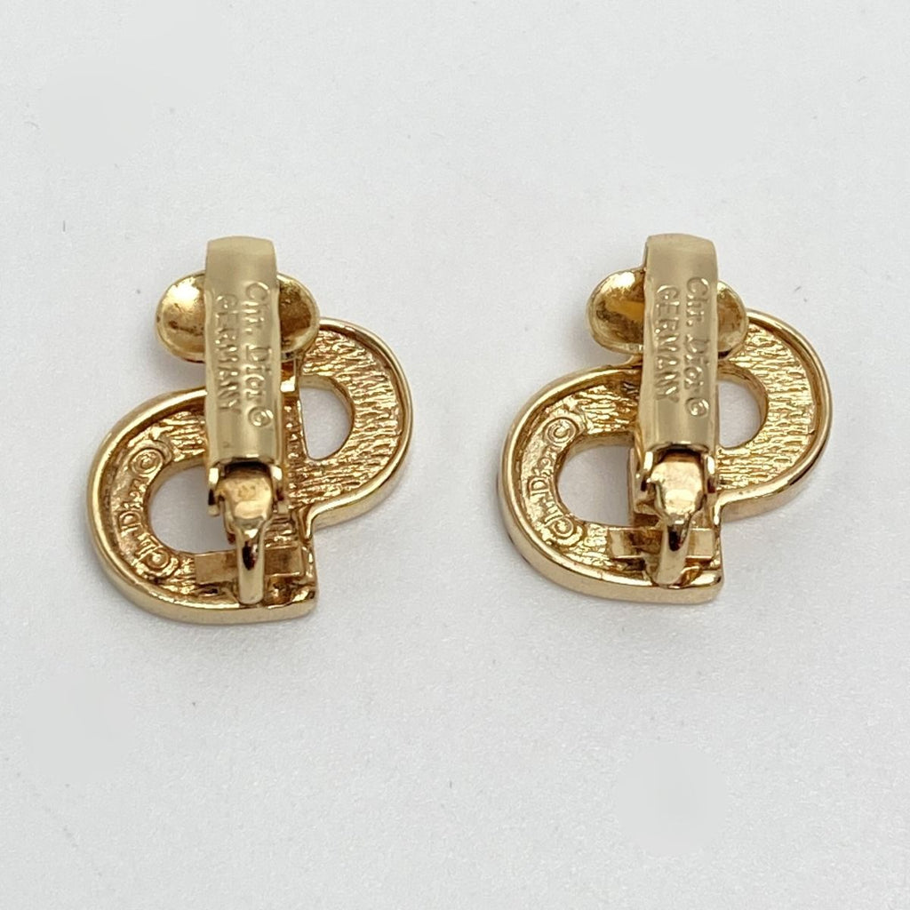 Christian Dior CD Logo Rhinestone Earrings Gold GP Vintage — view 3