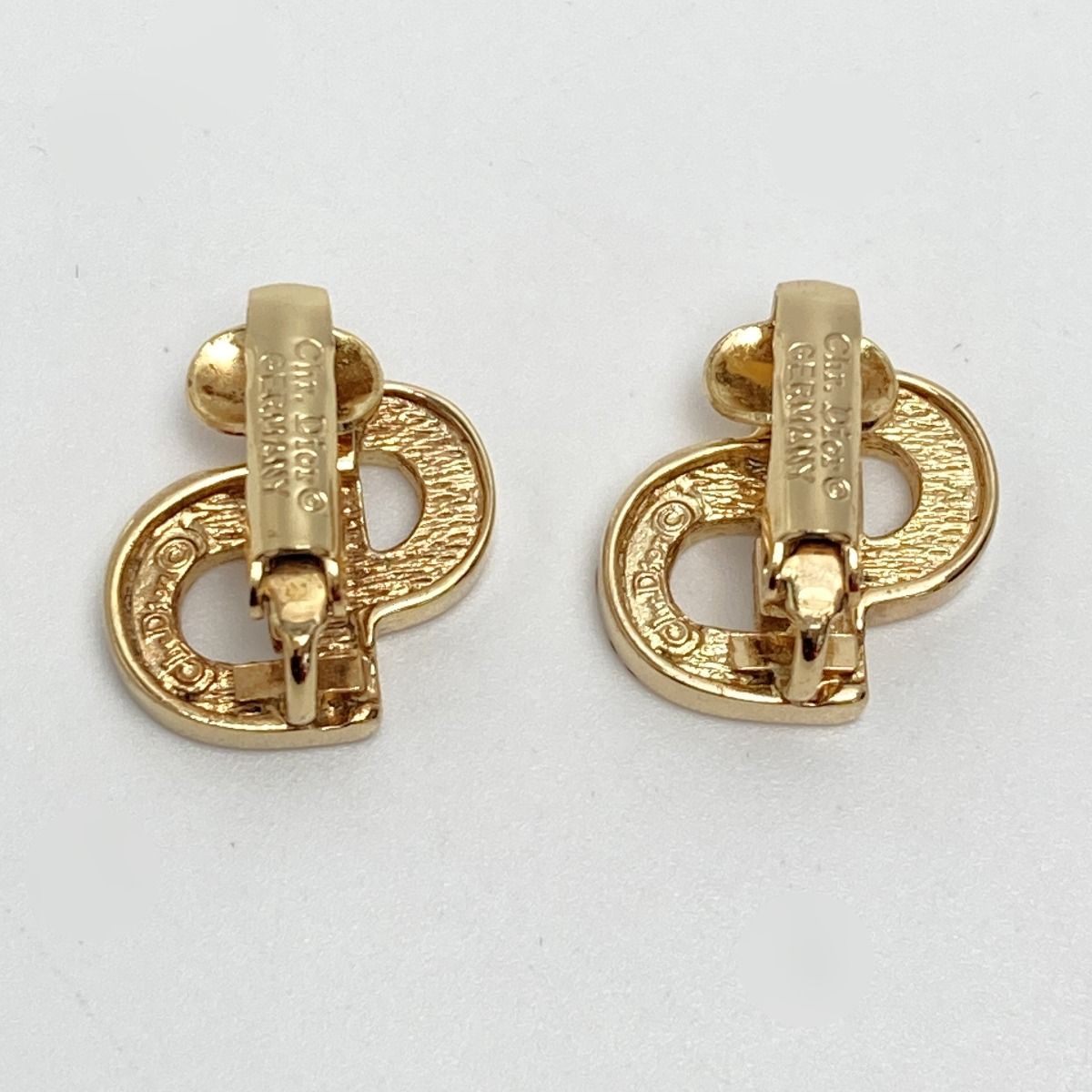 Christian Dior CD Logo Rhinestone Earrings Gold GP Vintage — view 3