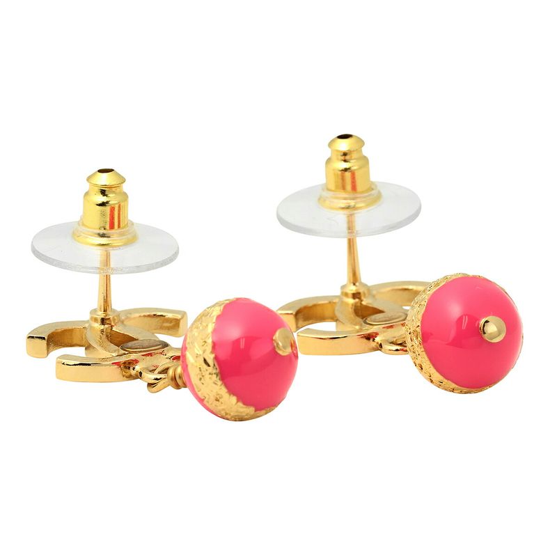 Chanel Stud Earrings Gold Pink — view 5