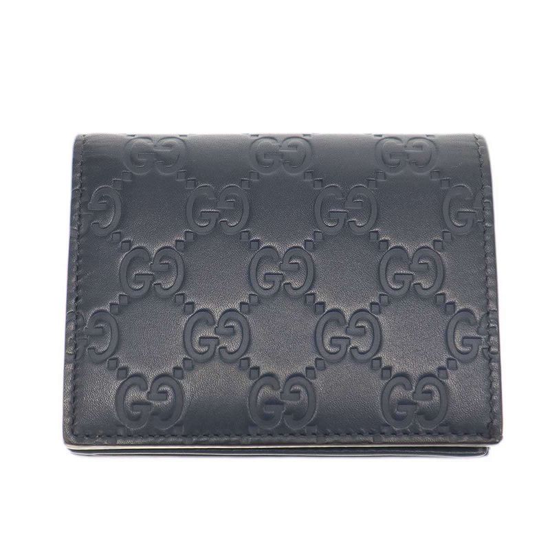 Gucci Striped Leather Compact Wallet Navy — view 2