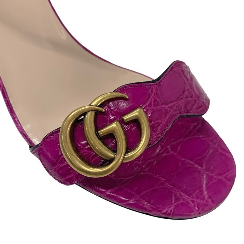 Gucci Double G Sandals Shoes Leather Purple Gold GG Marmont Strap — view 9