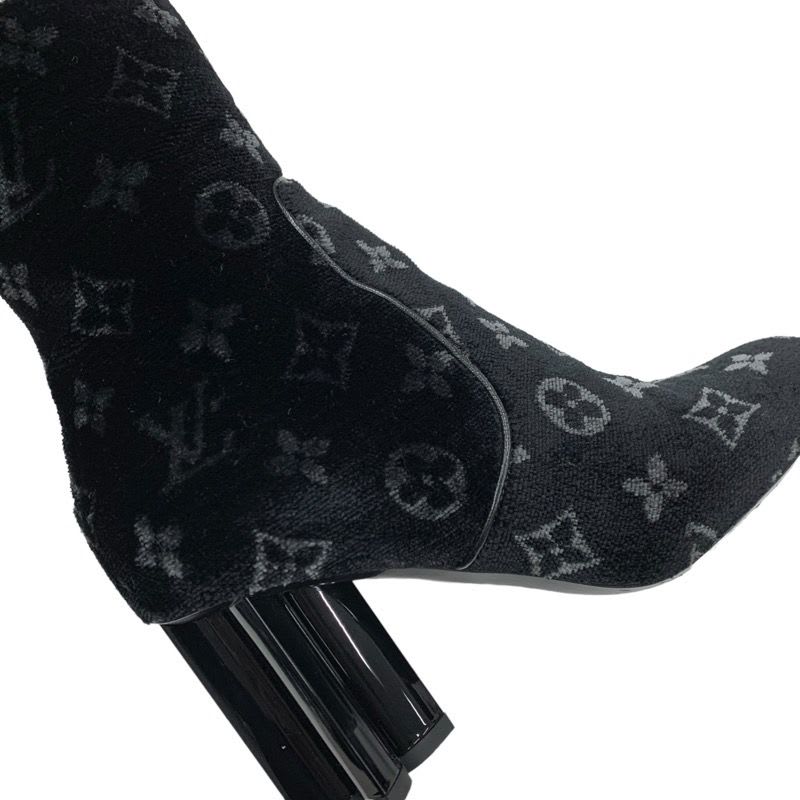 Louis Vuitton Silhouette Line Boots Short Shoes Velor Black Monogram — view 9
