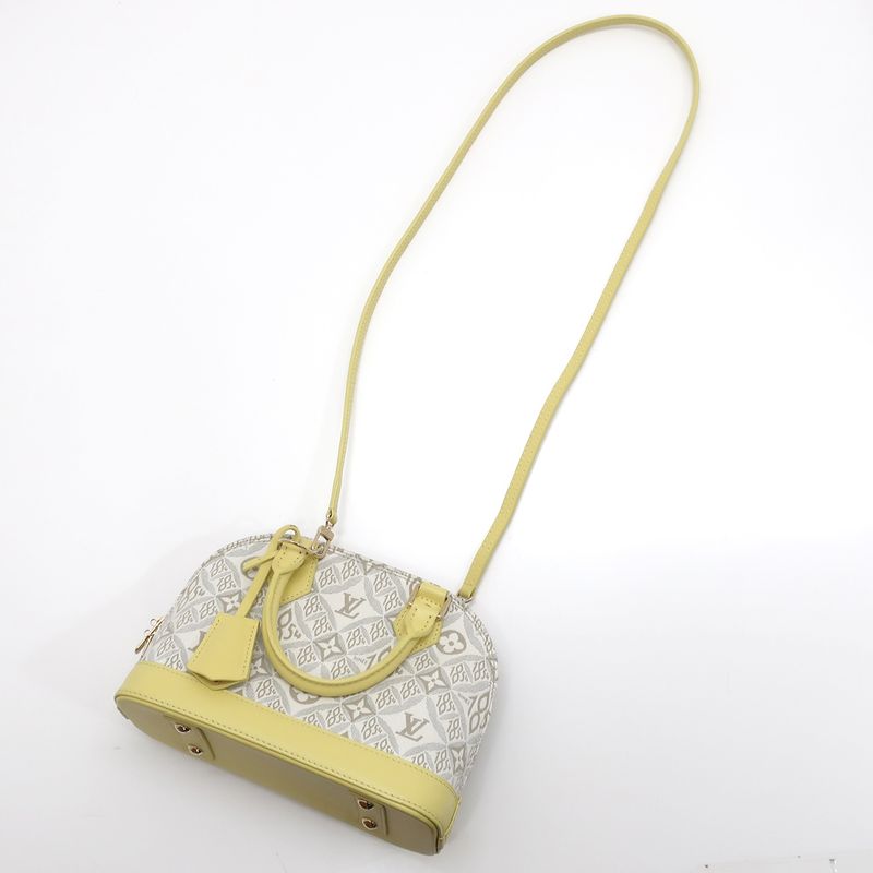 Louis Vuitton Alma BB Canvas Leather Light Gray Yellow Handbag — view 4