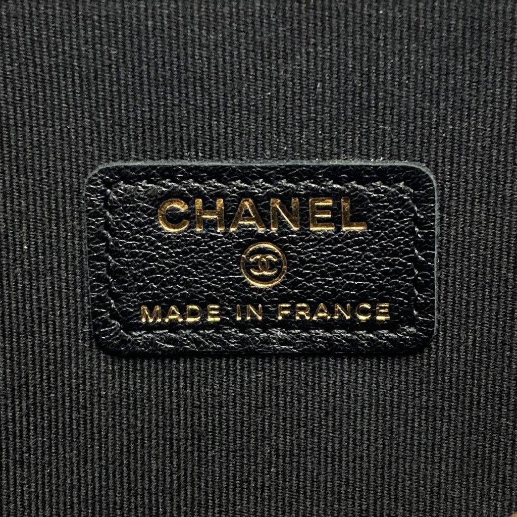 Chanel Coco Mark Quilted Pouch Black Caviar Leather Charm Clutch Bag — view 4