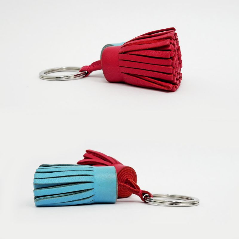 Hermes Carmen Duo Unodos Celeste Light Blue-type Red Key Holder Charm — view 3