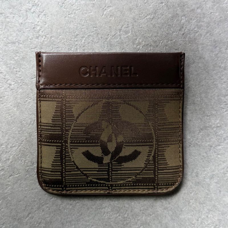 Chanel New Travel Line Coin Case Mini Pouch Ring Leather Canvas Brown — view 5
