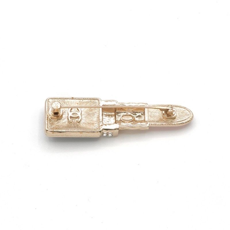 Chanel Brooch Corsage Gold Black Pink Rhinestone Lip Motif — view 4