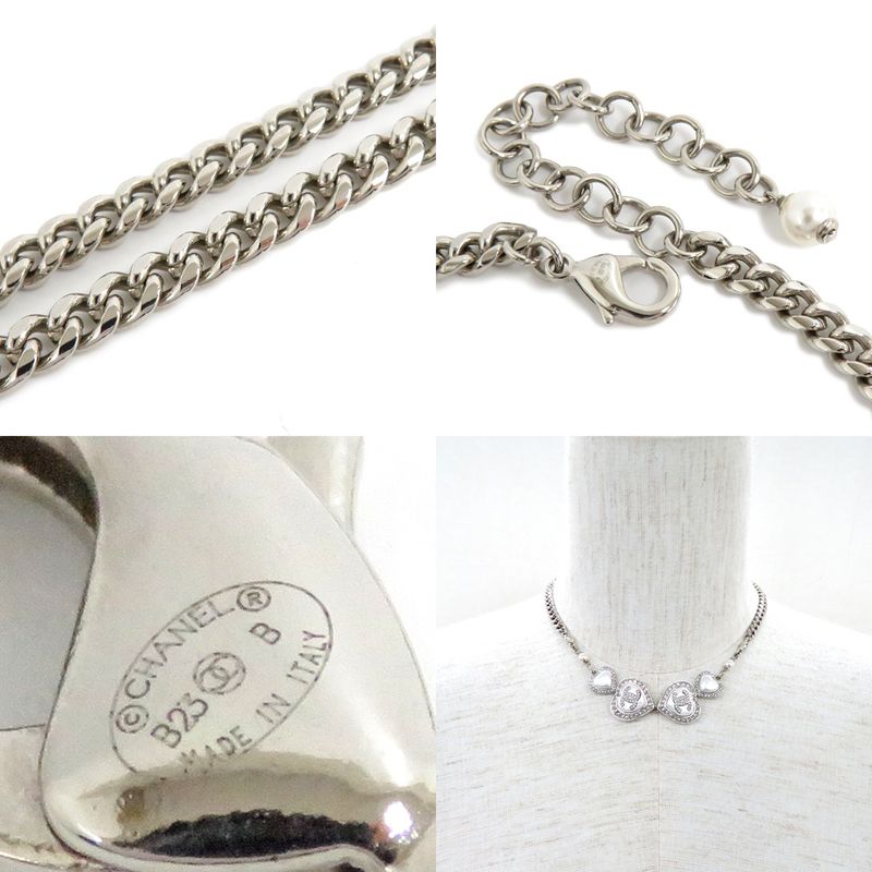 Chanel Necklace Heart Rhinestone Silver 23 B Abb614 Faux Pearl Coco — view 9