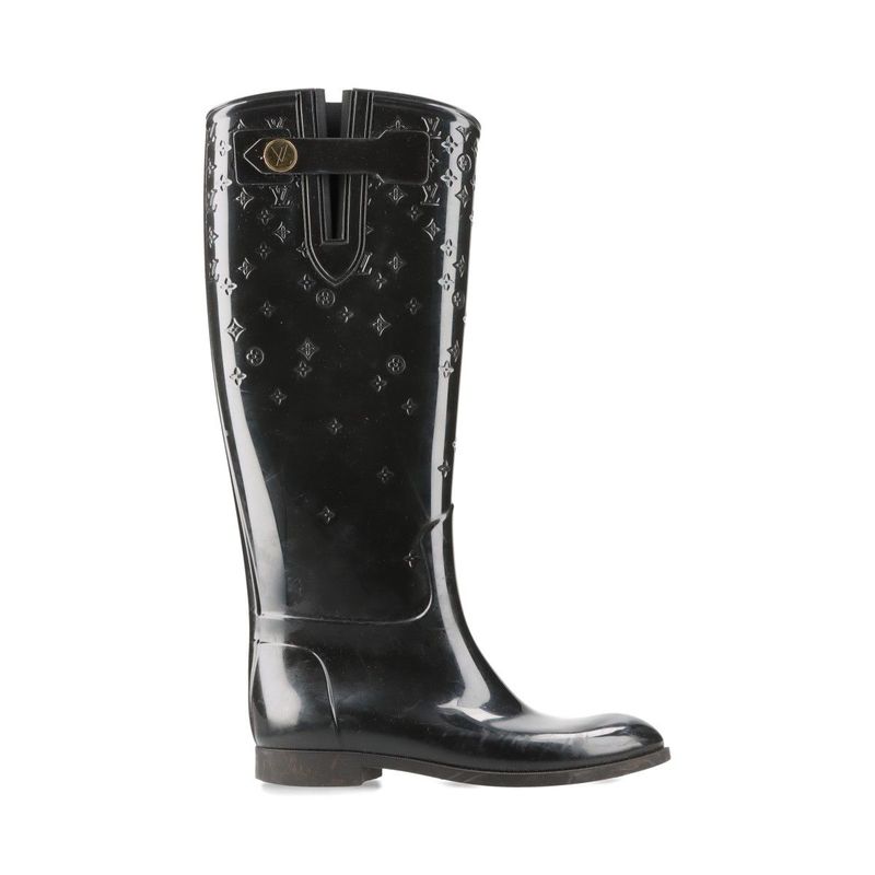 Louis Vuitton Monogram Drops Line Rubber Long Boots 36 Black — view 4