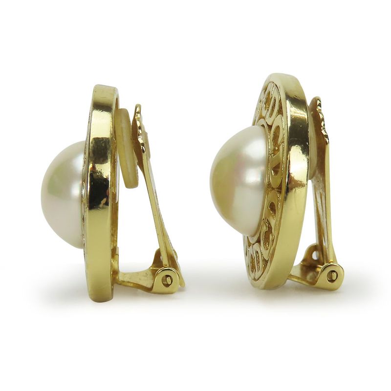 Christian Dior Earrings CD Logo Metal Gold Plated Accessories Faux Pearl — view 3