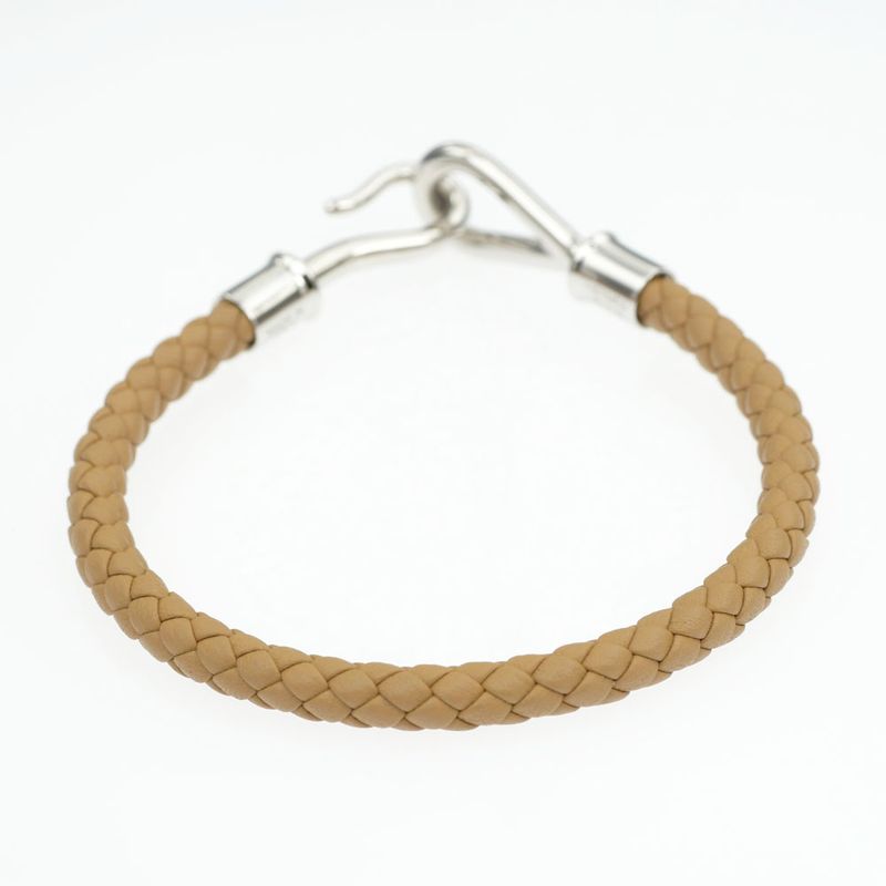Hermes Jumbo Bracelet Braided Biscuit Silver Hardware Leather — view 3