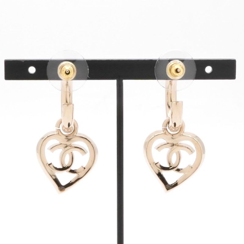 Chanel Earrings Gold Coco Mark Hoop Heart — view 9