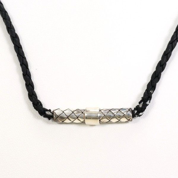 Bottega Veneta Intrecciato Circle Silver Leather Necklace 56 cm — view 6