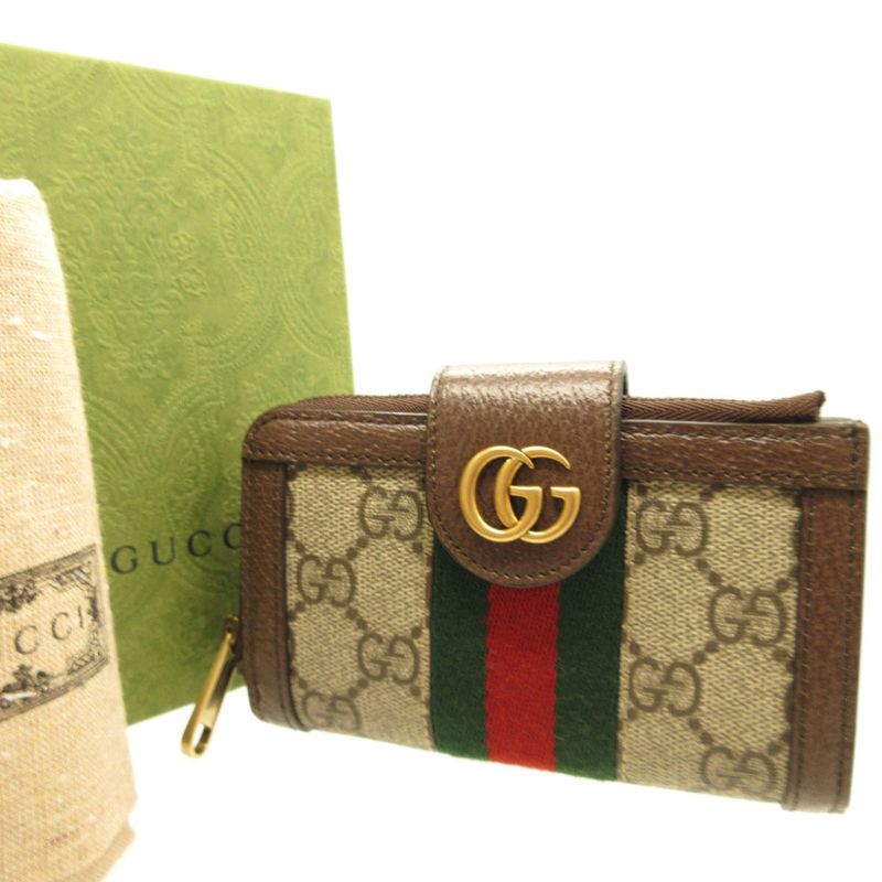 Gucci Ophidia GG Marmont Compact Wallet Canvas Leather Beige Brown — view 2