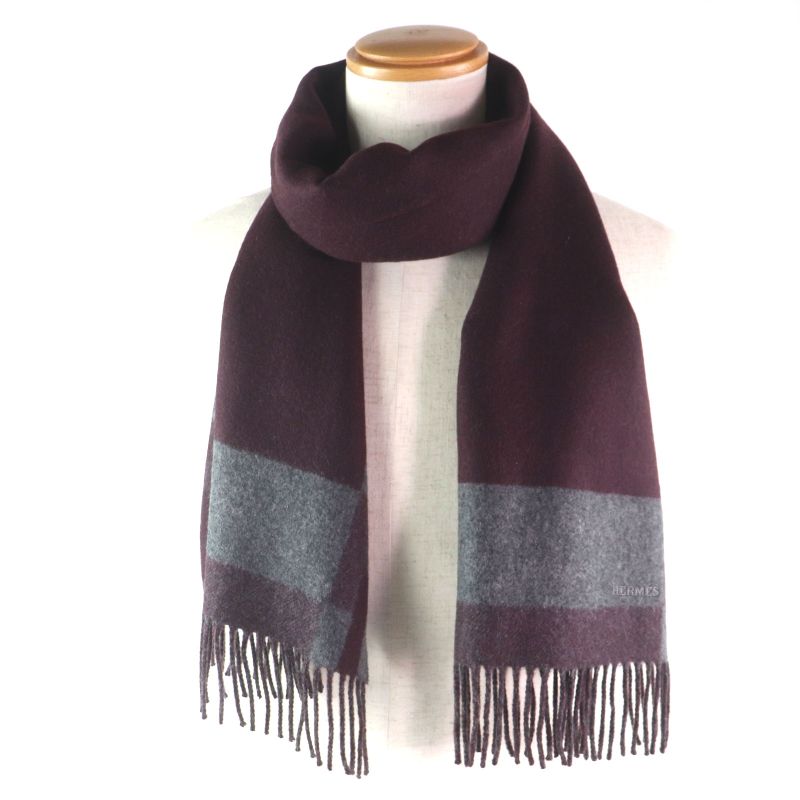 Hermes H Passant 100% Cashmere Current Model Logo Embroidery Fringed Scarf — view 3