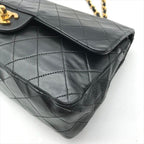 Chanel CC Logo Quilted 25 Double Flap Chain Lambskin Shoulder Bag Black — view 4