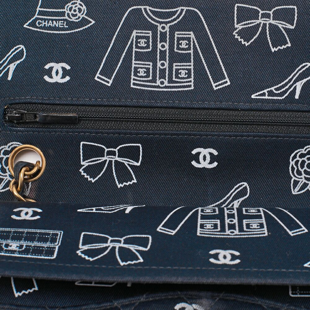 Chanel Quilted Double Flap 25 Icon Print Chain Shoulder Canvas Bicolor Black — view 7