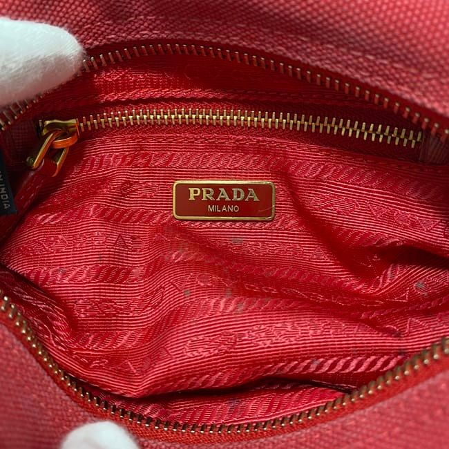 Prada Pouch Red 1 N0175 Small Bag Canvas Leather — view 8