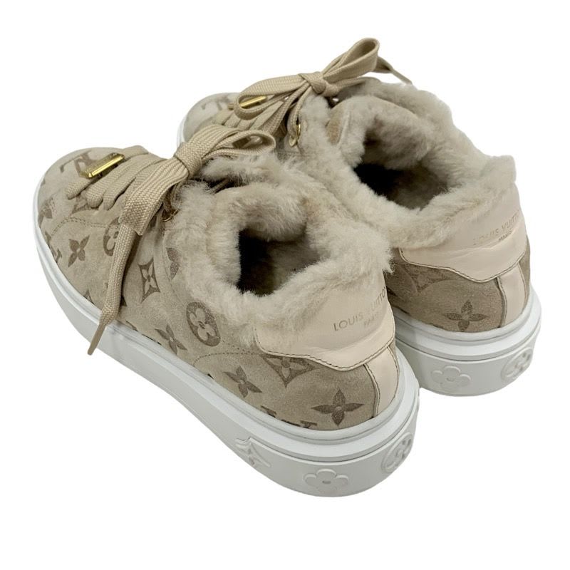 Louis Vuitton Time Out Line Monogram Sneakers Shoes Suede Leather Mouton Beige — view 4