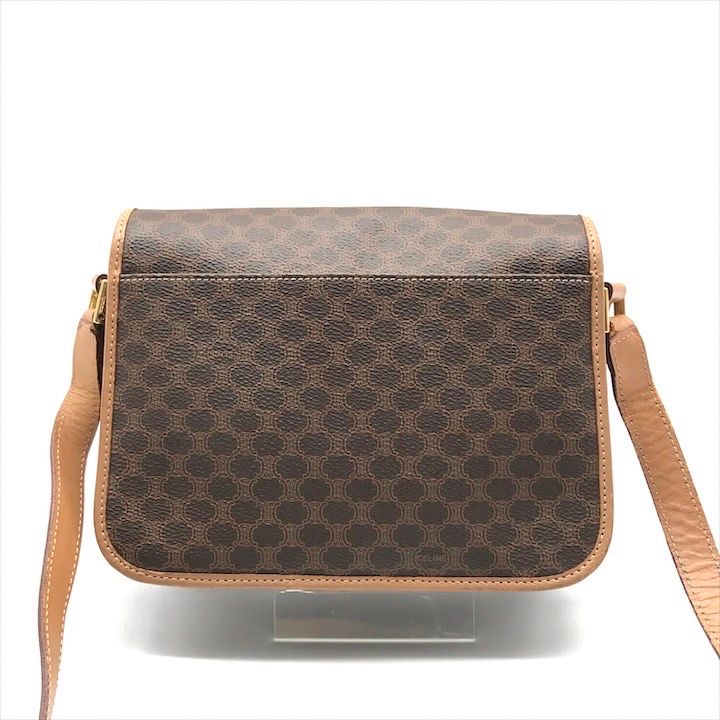 Celine Macadam Circle Logo Leather Gold Vintage Shoulder Bag Brown — view 3