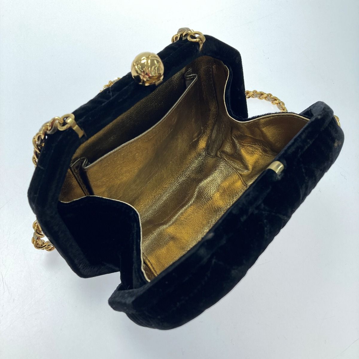 Chanel Coco Mark Pouch Chain Shoulder Bag Black Velvet Velor Gold Hardware — view 3