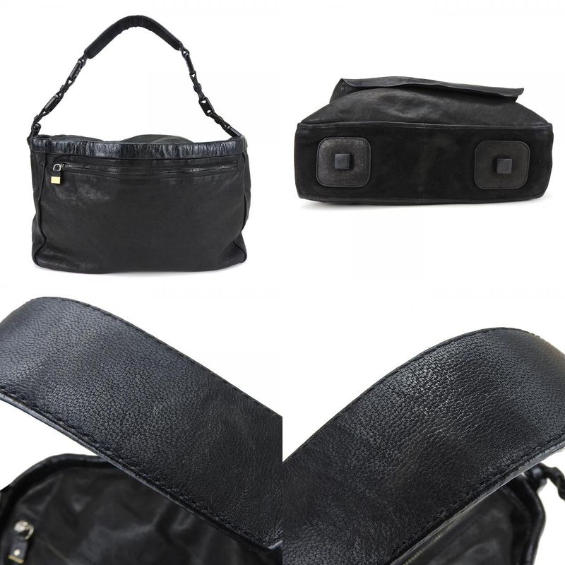 Celine Shoulder Bag Leather Halaco Suede Black Silver Hardware — view 3