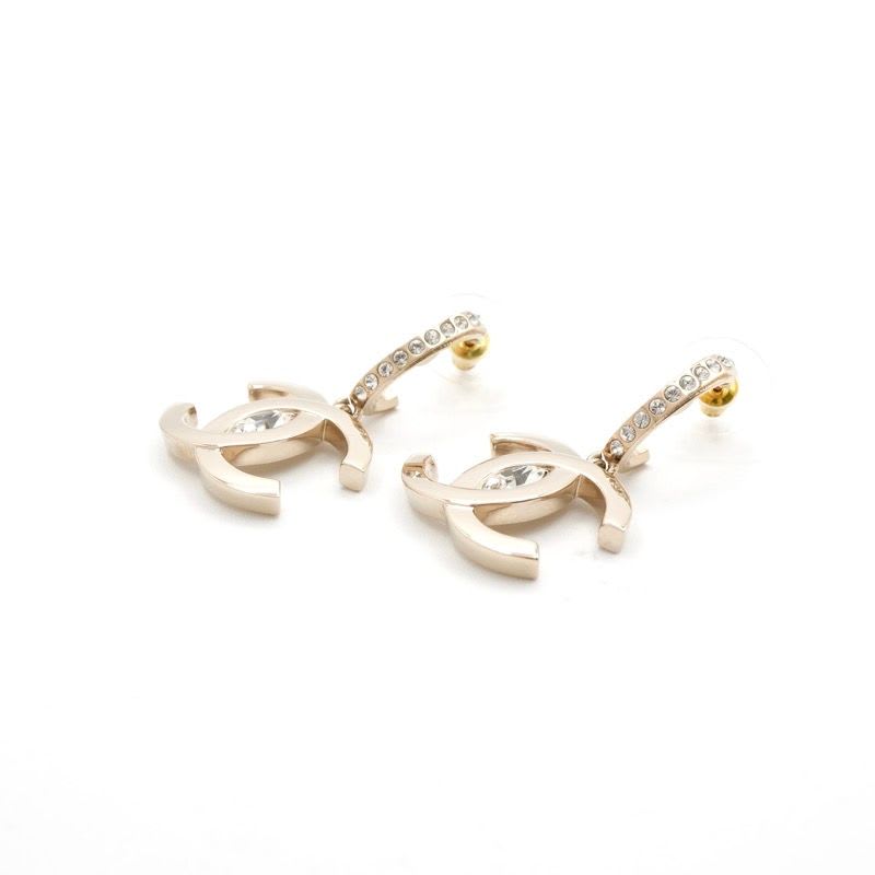 Chanel Earrings Gold Coco Mark Rhinestone Half Hoop — view 3