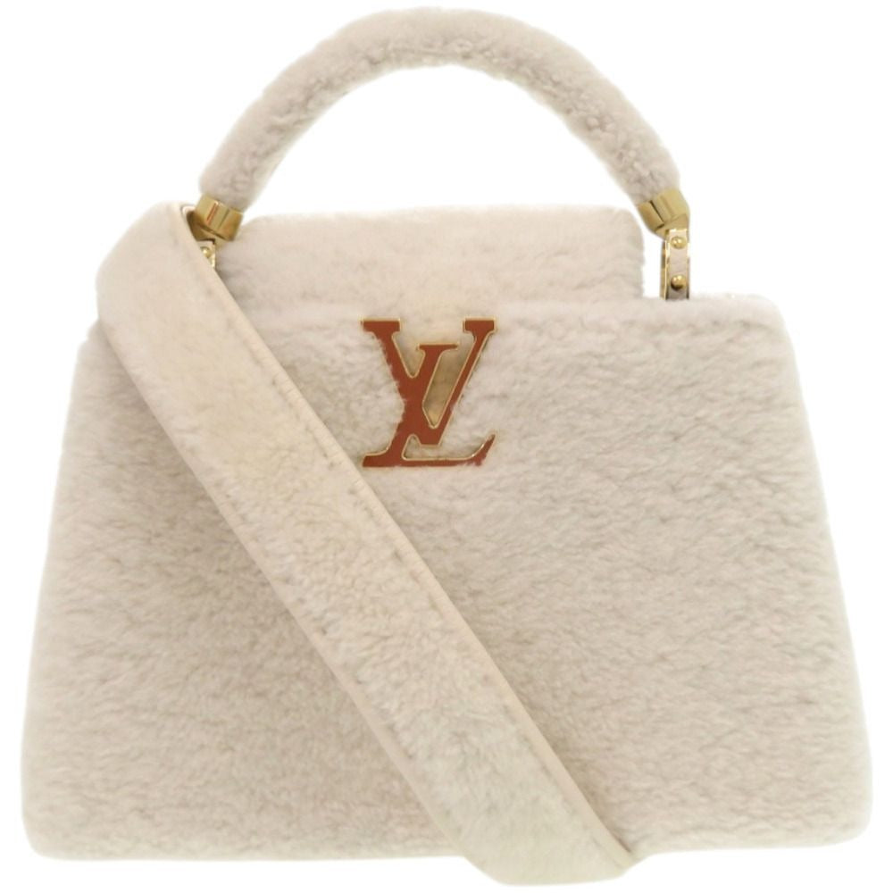 Louis Vuitton Capucines BB Shearling Lamb Leather White Handbag
