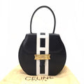 Celine Leather Ribbon Hand Bag Navy Gold