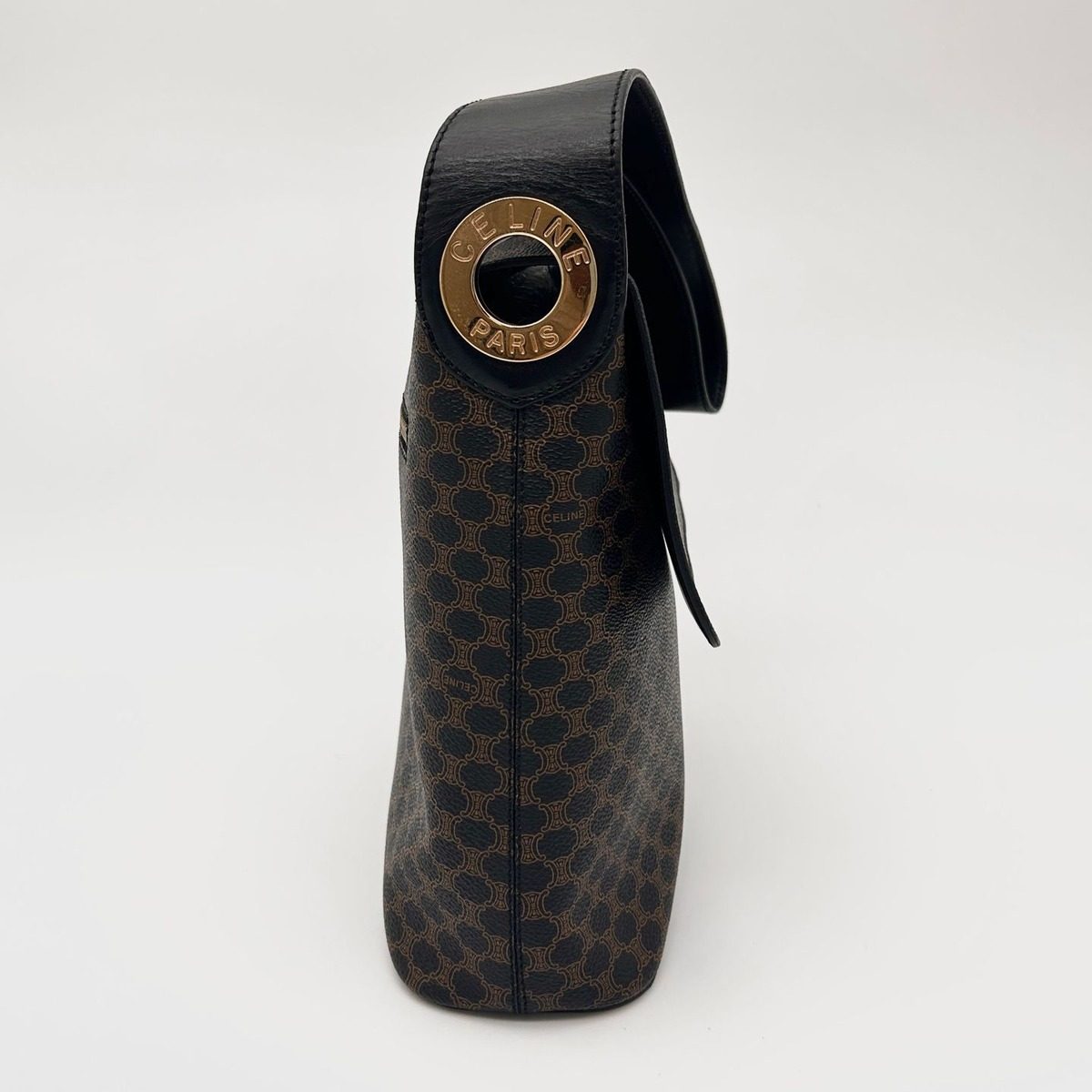 Celine Macadam Blason Pattern Circle Logo Leather Shoulder Bag Tote Black — view 3
