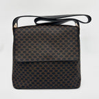 Celine Macadam Blason Pattern Circle Logo Leather Shoulder Bag Tote Black