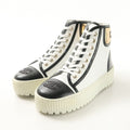 Chanel Sneakers 35 C CC Logo High Cut Leather Shoes White Black