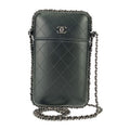 Chanel Shoulder Bag Chain Phone Holder Black Silver Hardware Lambskin