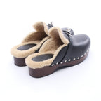 Hermes Sandals Carlotta Kelly Buckle Sabot Black Leather Mouton — view 2