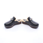 Hermes Sandals Carlotta Kelly Buckle Sabot Black Leather Mouton — view 3